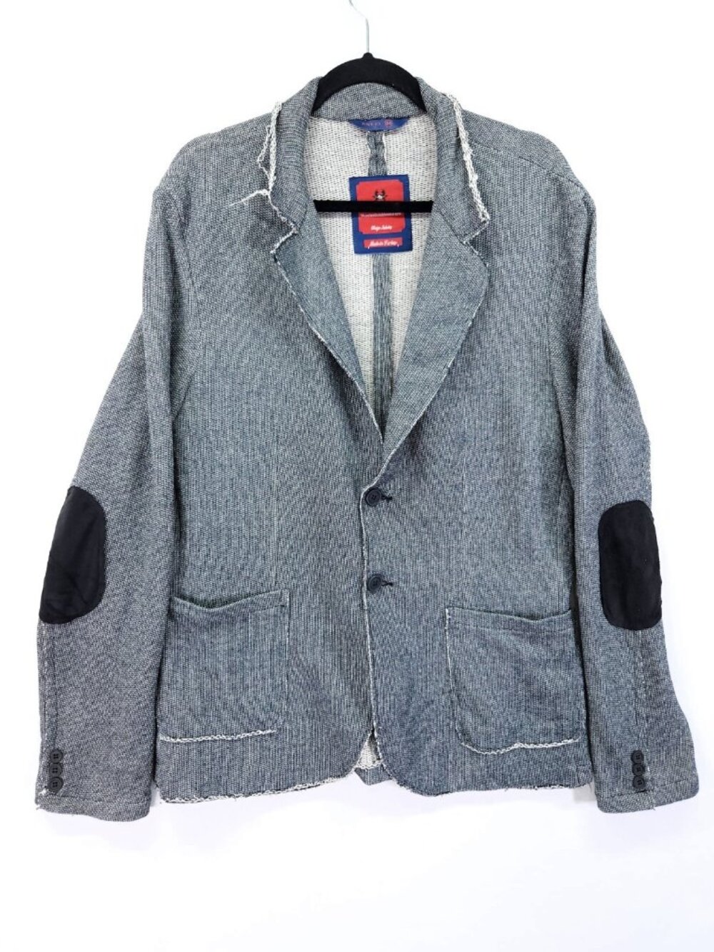 RNT23 Casual Blazer Mens XL Blue Wool Blend Stretch Sport Jacket Elbow Patch